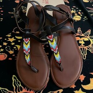 EUC dark brown Strappy sandal with beading. Size 8. Mossimo